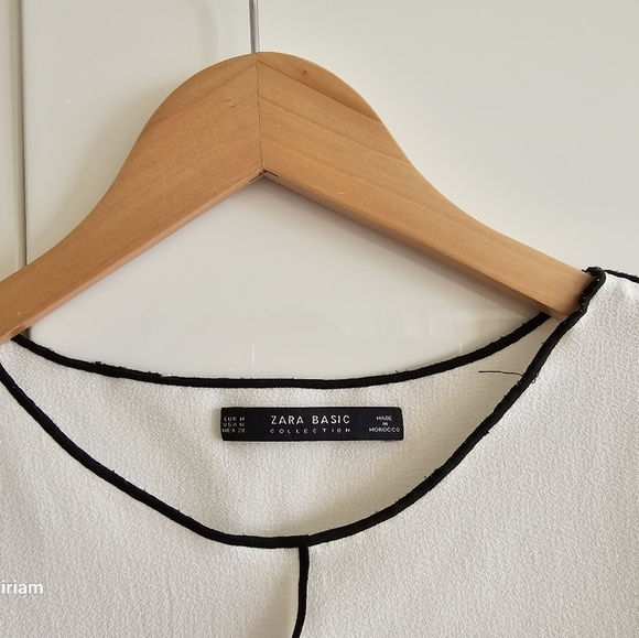 Zara Short Sleeve Contrast Side Slit Lightweight Blouse - Picture 5 of 12